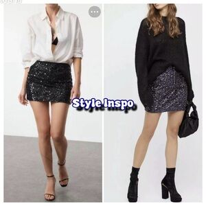 ba&sh Gold Black mini skirt Size XS 2 Metallic Women’s Micro Sparkle Elegant